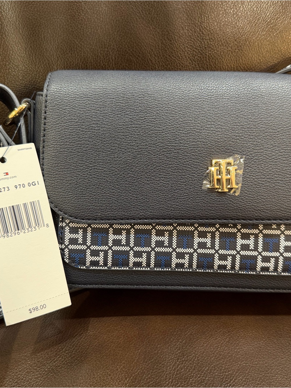 Tommy Hilfiger Navy Monogram Flap Crossbody Bag Small Shoulder Purse NWT